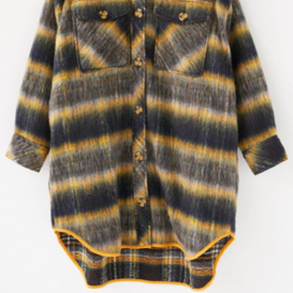 URBAN OUTFITTERS UO Emelie Plaid Longline Shirt Jacket Yellow Blue Gray XS - Picture 5 of 16